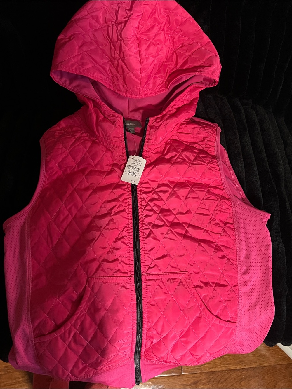 Vintage Neiman Marcus' Quilted Hooded Vest - Hot Pink